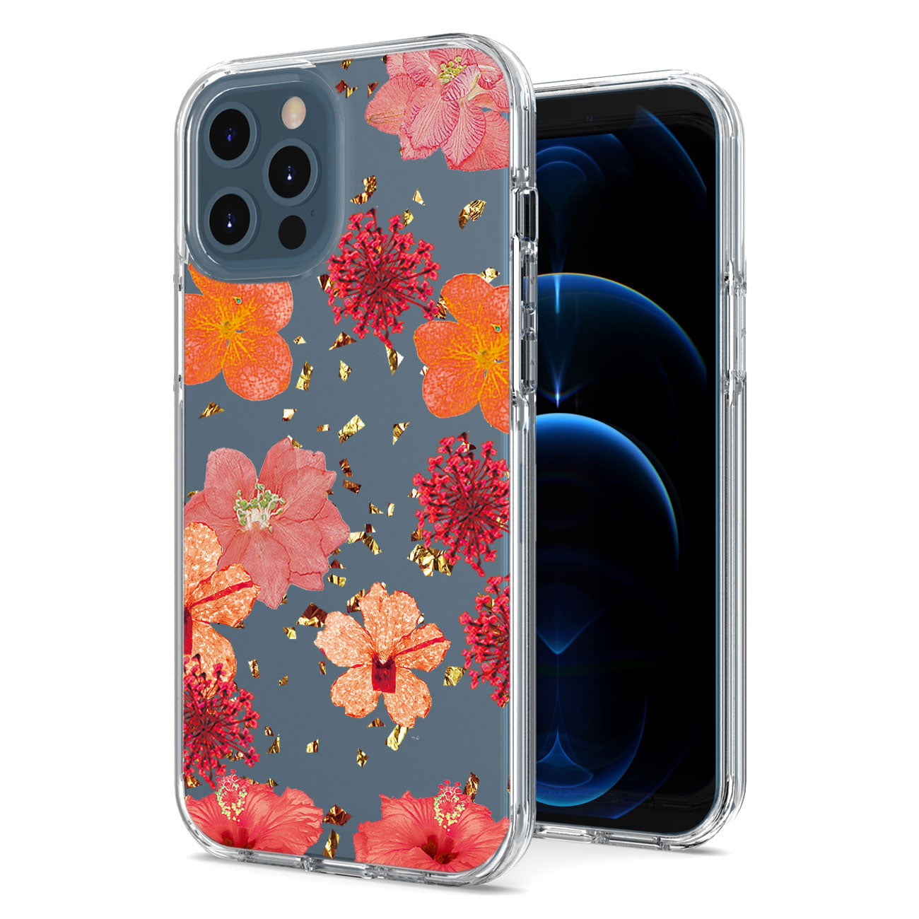 Pressed dried flower Design Phone case for APPLE IPHONE 12 / IPHONE 12 PRO in Red